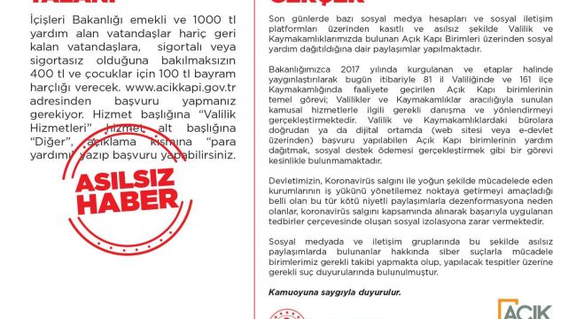 Açık Kapı Yardım Dağıtımı ve Destek Ödemesi Yapmıyor