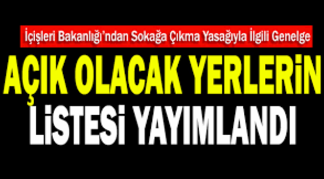 Hafta sonu sokağa çıkma yasağında açık olacak yerlerin listesini yayınladı