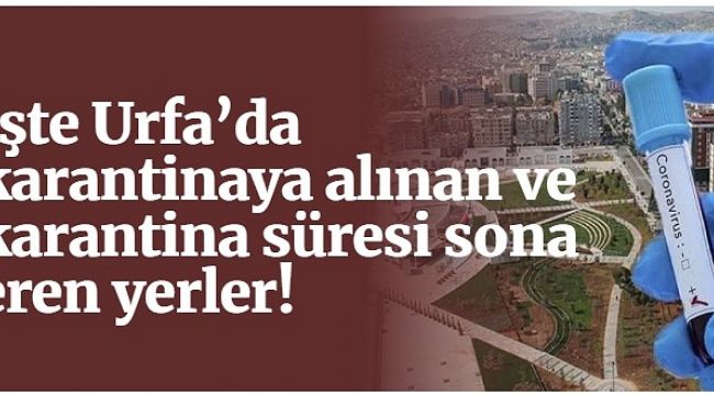 İşte Şanlıurfa’da karantinaya alınan ve karantina süresi sona eren yerler!