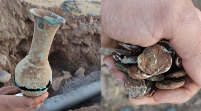 Şanlıurfa'da su hattı kazısında bir küp sikke bulundu