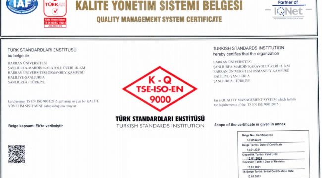 Harran Üniversitesi’nin Kalite Yolculuğu, TSE Tarafından Tescillendi