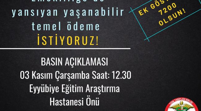 TTB: 7200 Ek Gösterge ve Yükseltilmiş Özel Hizmet Tazminatı Oranı İstiyoruz