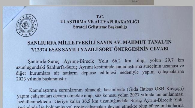 Tanal, 'Suruç Ölüm Yolu'nun Yapımı Da Tasarruf Tedbirlerine Takıldı!