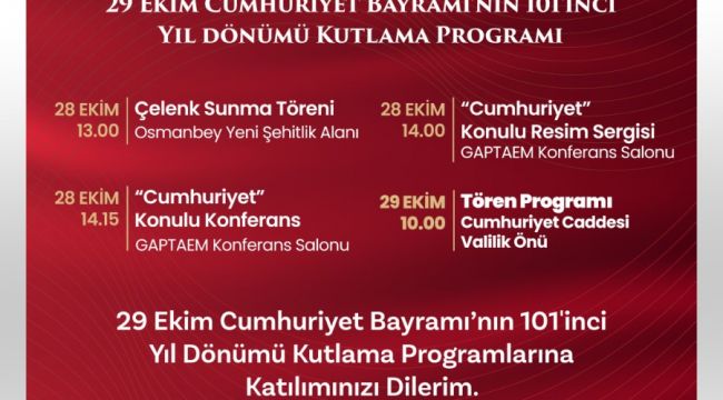 Vali Şıldak'tan Cumhuriyet Bayramı'na Davet