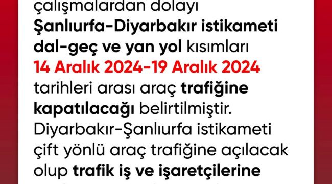 Balıkayağı Kavşağı 5 Gün Trafiğe Kapatılacak! Sürücüler Dikkat