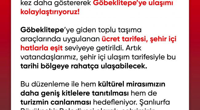 Şanlıurfa'da Toplu Taşıma ile Göbeklitepe'ye Ulaşım Artık Daha Kolay